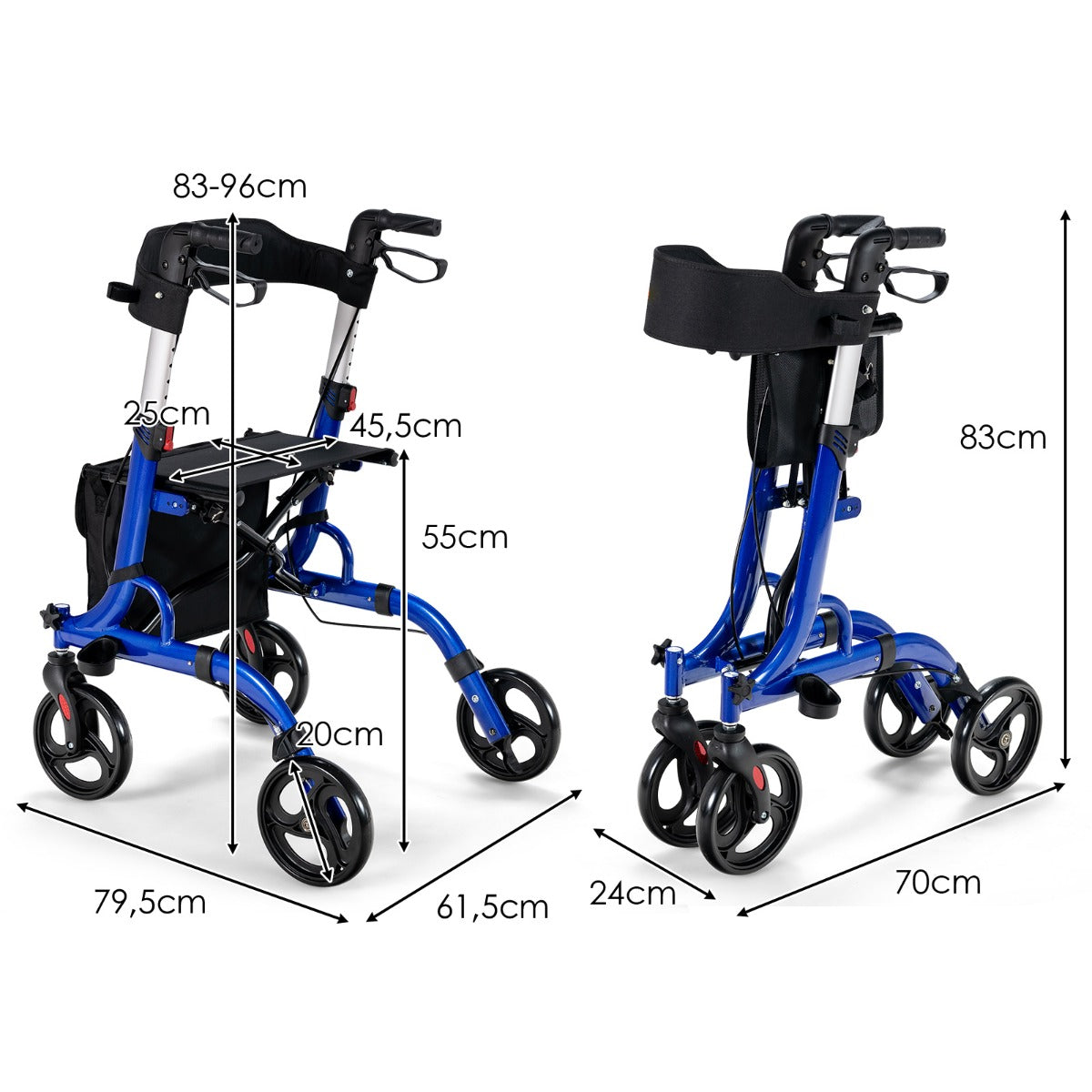 i – vilstol och reserullator med säte väska käpphållare bromsar Walking Aid Blue – 2 1 2 – Blå