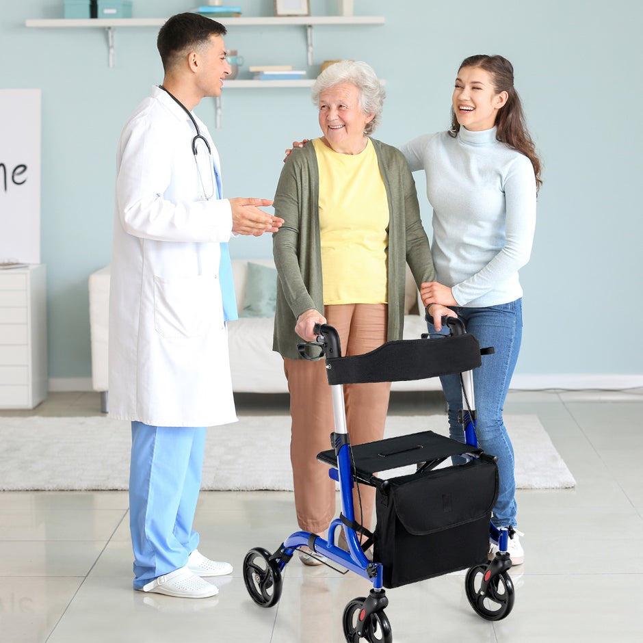 i – vilstol och reserullator med säte väska käpphållare bromsar Walking Aid Blue – 2 1 2 – Blå