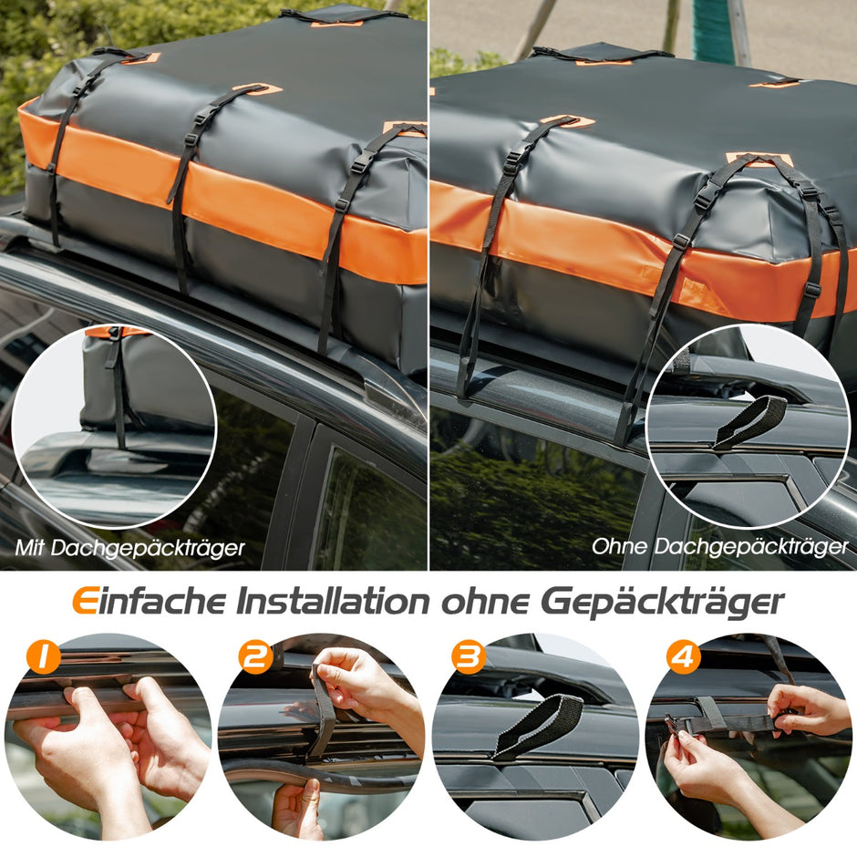 Vattentät – takbox med kapacitet för alla fordon +Orange – 600 L 132 x 100 x 43 cm – Svart