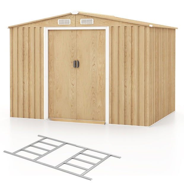 Verktygsbod – metall låsbar inklusive grund trädgårdshus – 259 x 196 x 184 cm – Brun