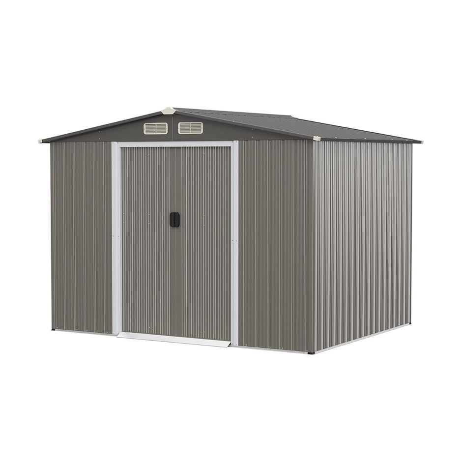 Stort – redskapsskjul med fundament och dubbla dörrar ramp ljusgrå – 260 x 207 x 180 cm – Grå