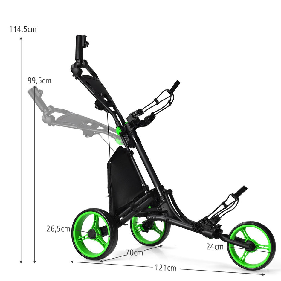 Golfvagn – hjul hopfällbar – 3 121 x 70 x 99,5-114,5 cm – Grön