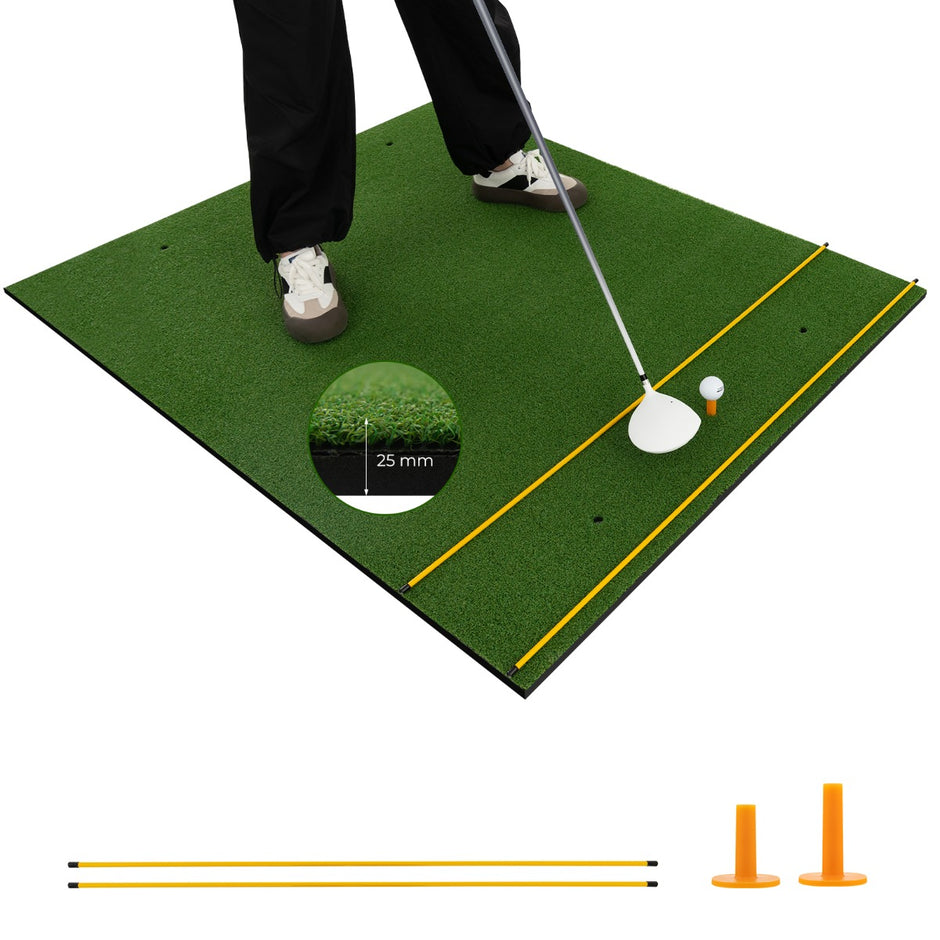 i – golf tee matta med konstgräs, tees, inriktningsstavar och förborrade hål – 3 1 2 2 6 152 x 117 cm – Grön