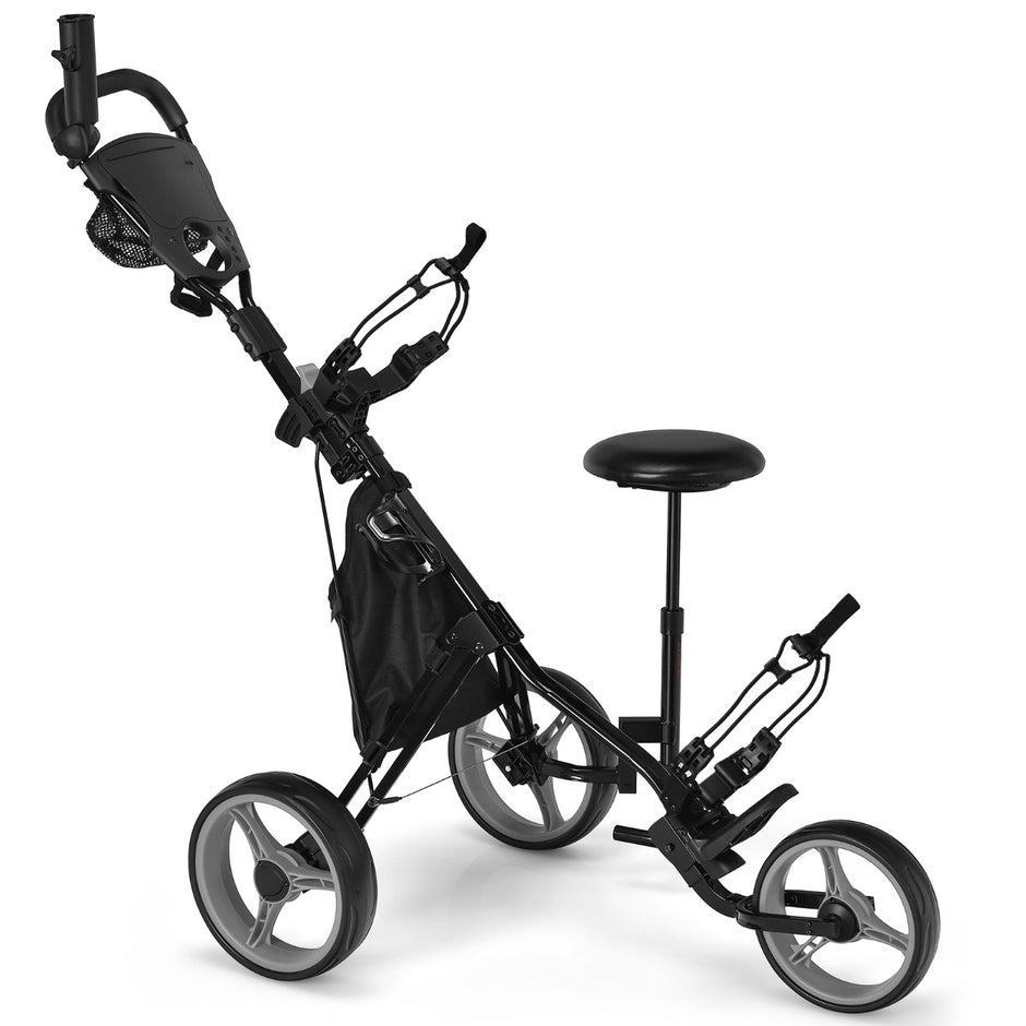 hjul – golfvagn gjord av aluminium med paraplyhållare och säte hopfällbar Caddy Grey – 3 – Grå