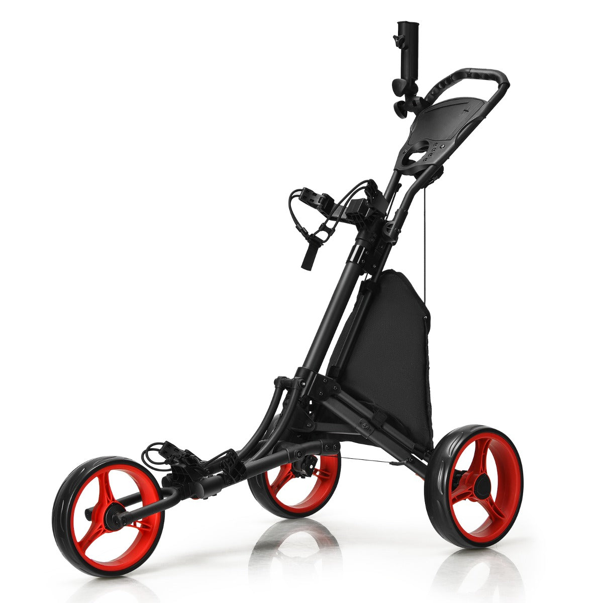 Wheel – Golf Trolley tillverkad av aluminium med paraplyhållare och T styckehållare förvaringsväska – 3 – Röd