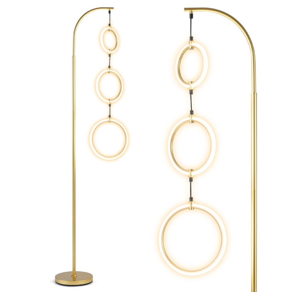 Lågig – LED Golvlampa Läslampa Med Hängande Lampringar och Fotbrytare – 3 3 – Guld