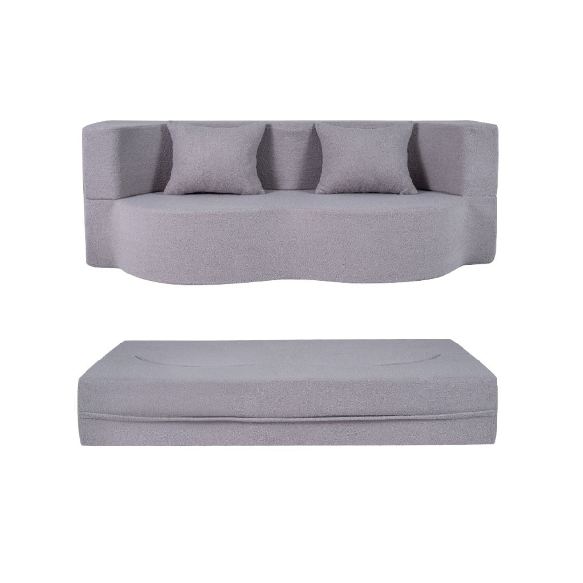 Soffa – med bekväma kuddar och minnesskum, benlös i Teddy fleece – 2 – Grå