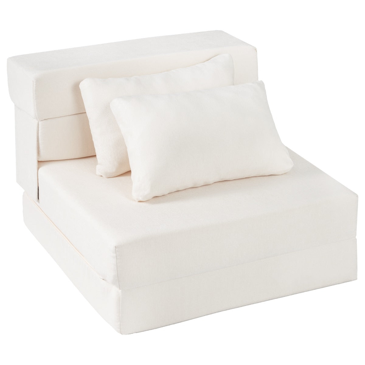 i – Fällbar soffa/säng av chenille med kudde för vardagsrum, sovrum eller hemtkontor – 3 1 2 – Beige