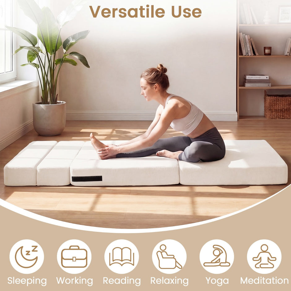 i – Fällbar soffa/säng av chenille med kudde för vardagsrum, sovrum eller hemtkontor – 3 1 2 – Beige