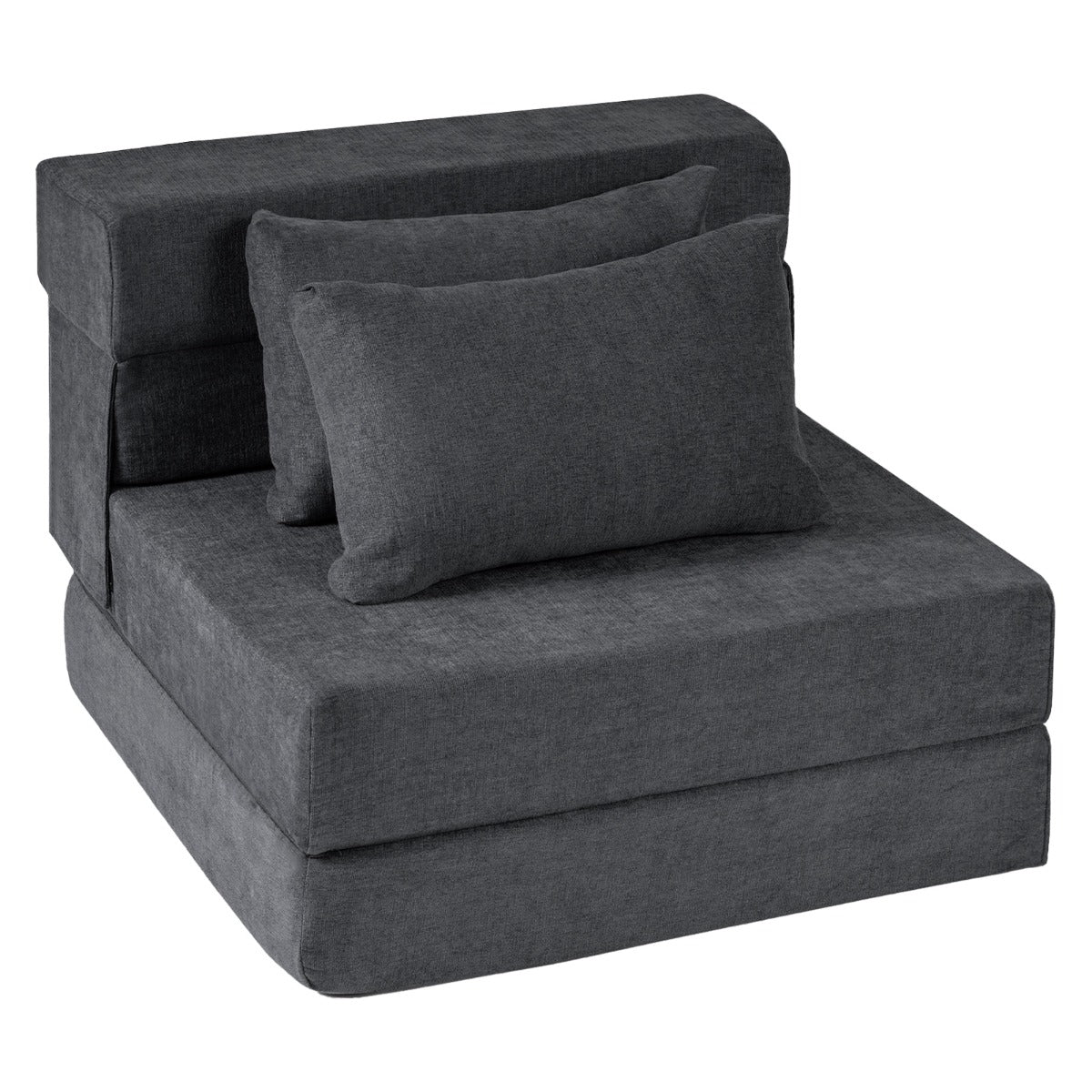 i – Fällbar sängsoffa i chenille med kudde för vardagsrum, sovrum och hemtkontor – 3 1 2 – Grå