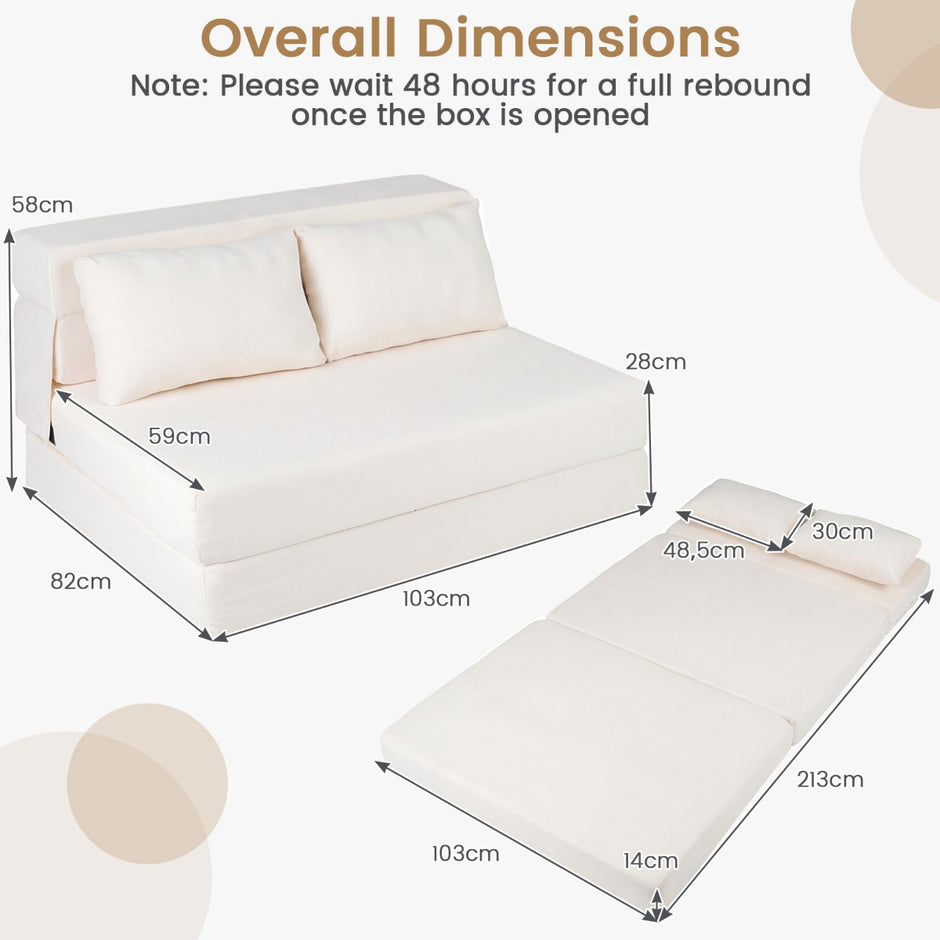 Fällbar – sängsoffa i i chenille med kudde för vardagsrum, sovrum och hemtkontor – 3 1 2 – Beige