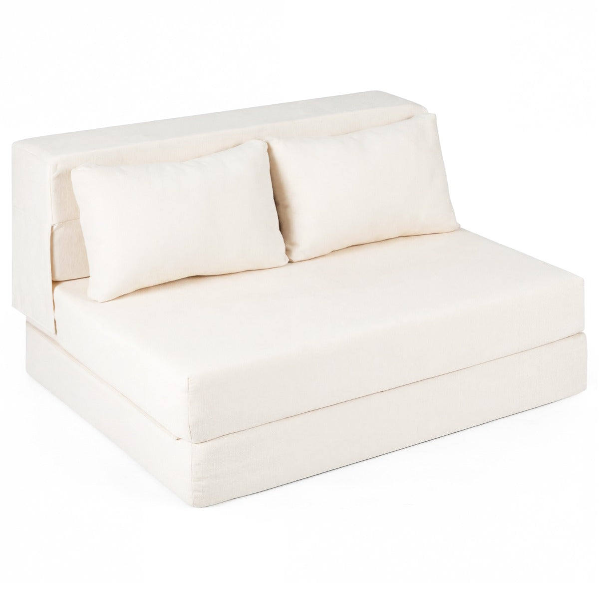 Fällbar – sängsoffa i i chenille med kudde för vardagsrum, sovrum och hemtkontor – 3 1 2 – Beige