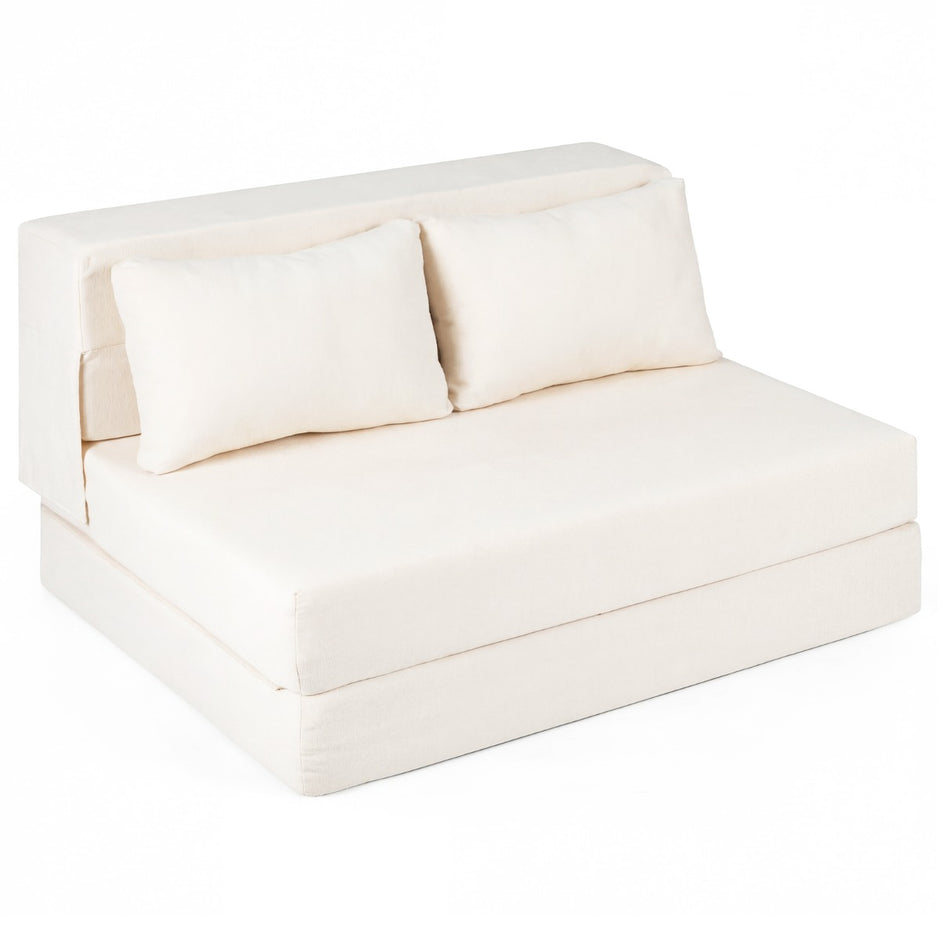 Fällbar – sängsoffa i i chenille med kudde för vardagsrum, sovrum och hemtkontor – 3 1 2 – Beige
