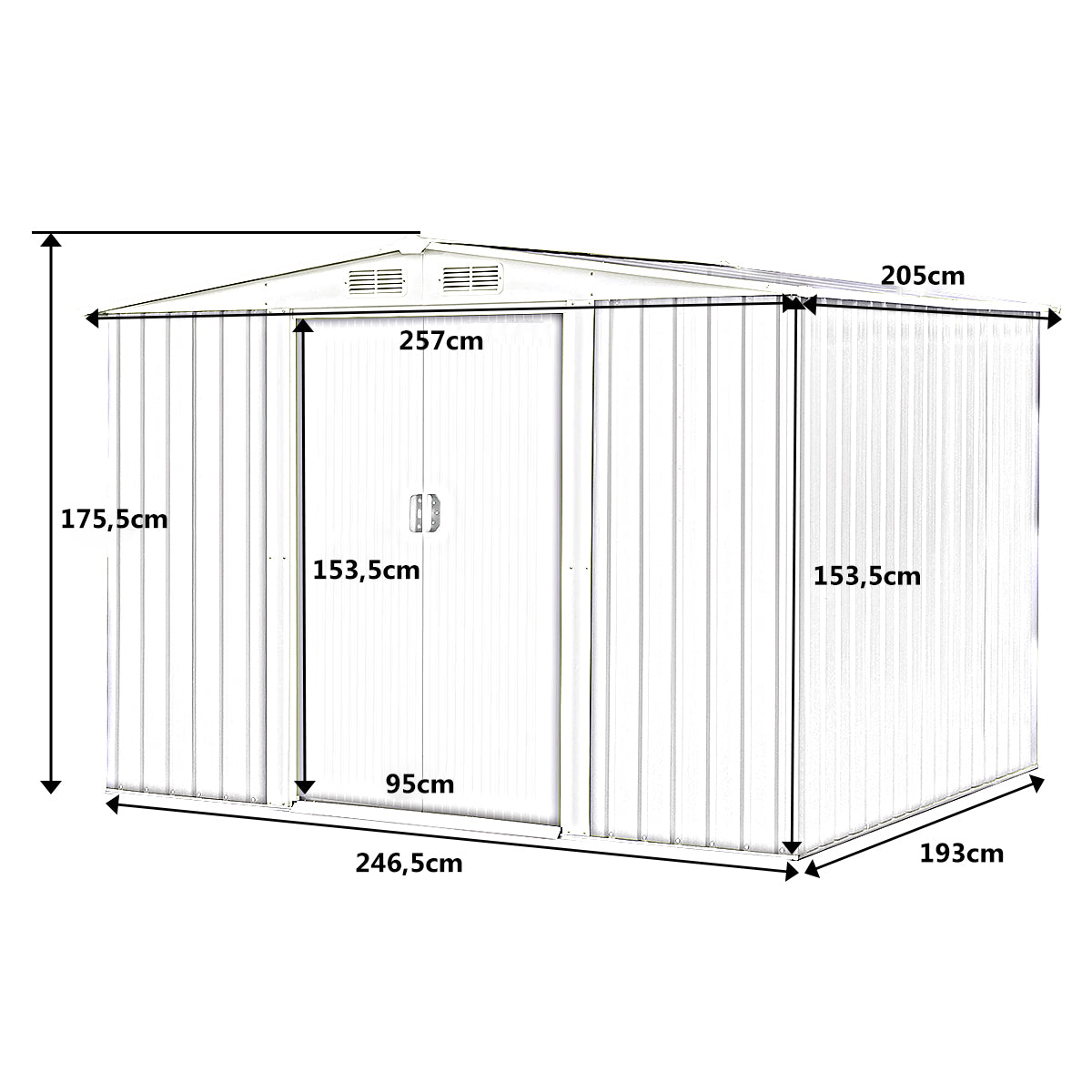 Redskapsbod – trädgårdshus förvaringsbod med skjutdörr metall – 205 x 257 x 175,5 cm – Grön