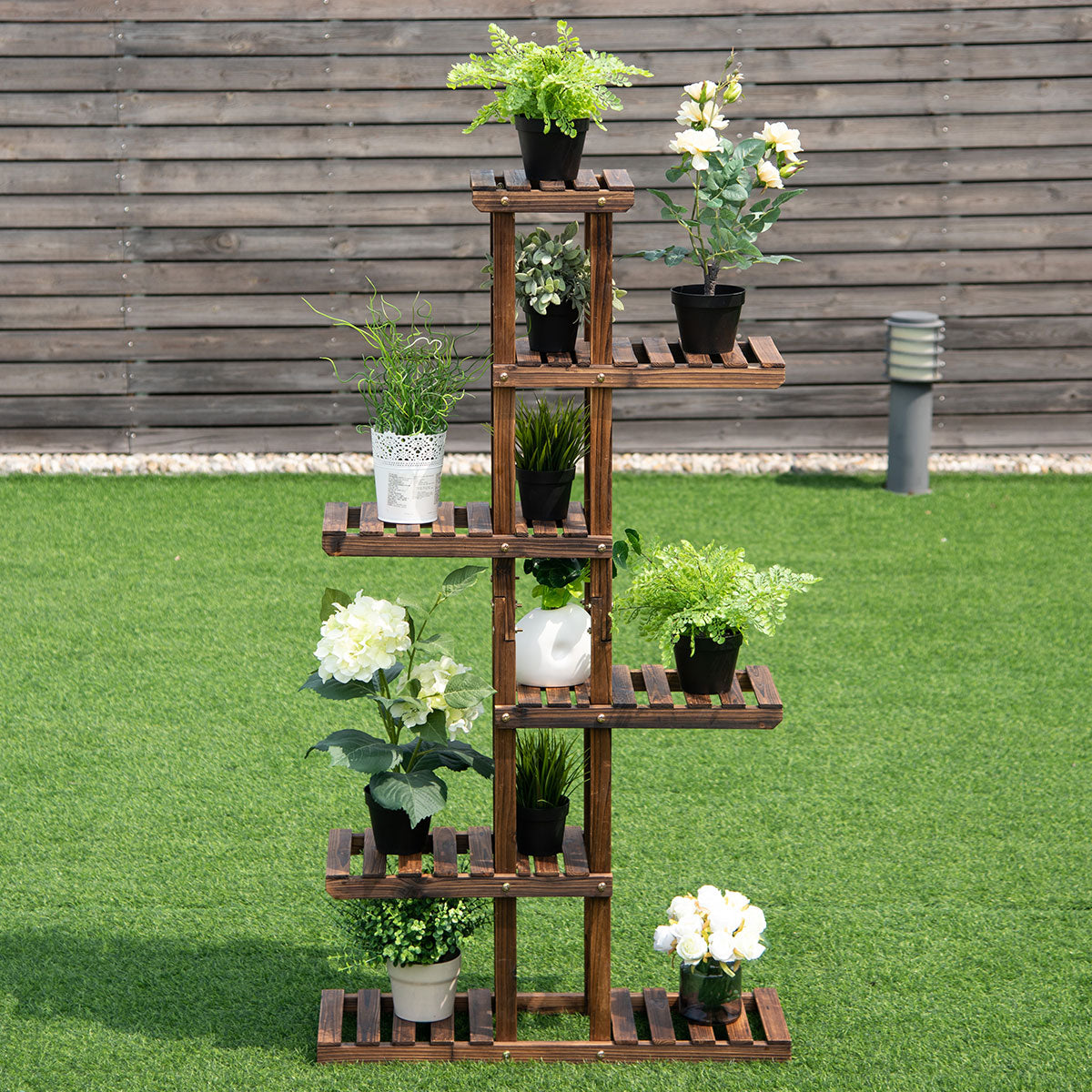 Växttrappa – Trädgård Blomsterhylla Blomstativ – 75 x 25 x 140 cm – Trä