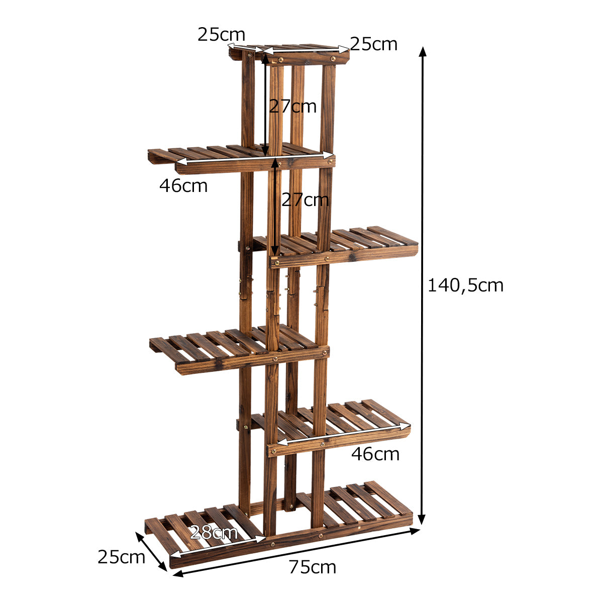 Växttrappa – Trädgård Blomsterhylla Blomstativ – 75 x 25 x 140 cm – Trä