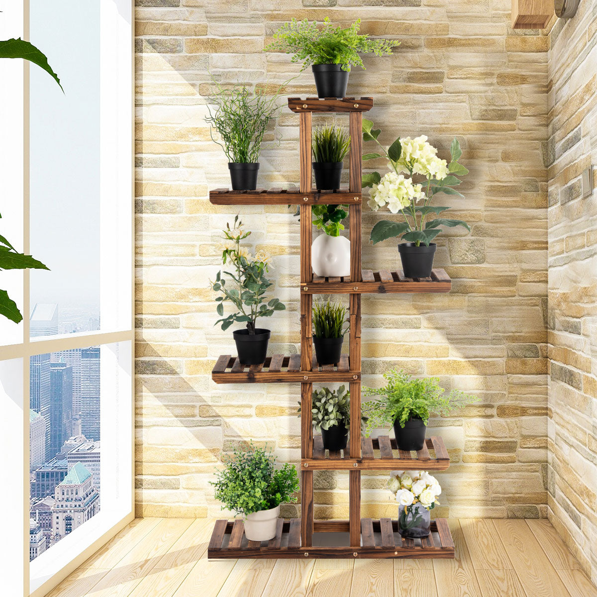 Växttrappa – Trädgård Blomsterhylla Blomstativ – 75 x 25 x 140 cm – Trä