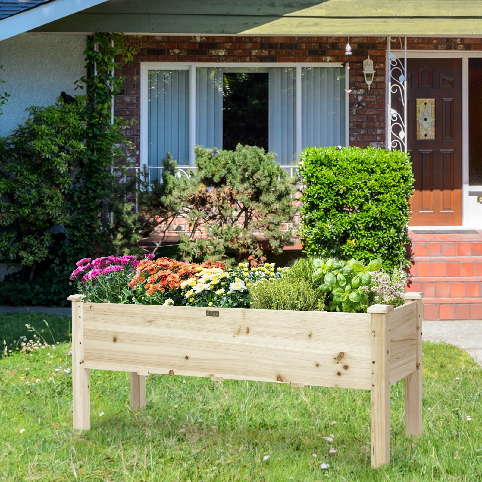 Upphöjd – plantering tråg säng gjord av gran trä plantera trädgård kit – 120 x 43,5 x 51 cm – Natur