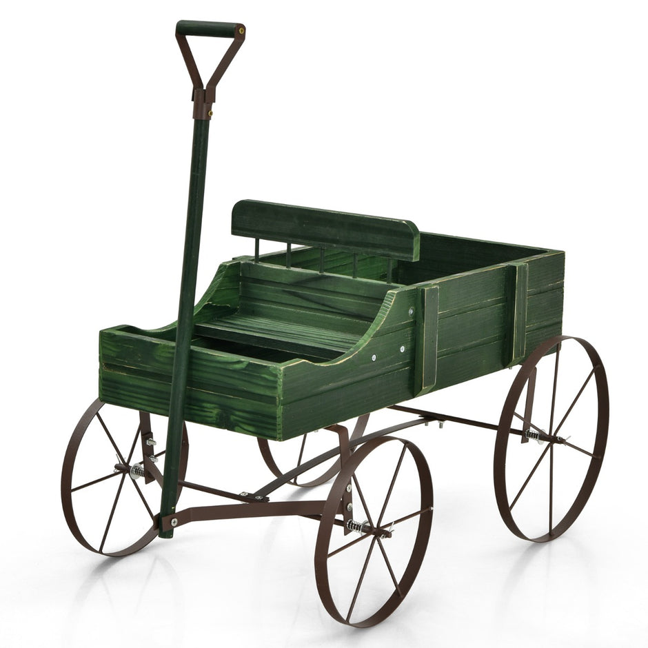 Trävagn – Blomlåda Dekorativ blomsterlåda med hjul – 62 x 34 x 60 cm – Grön
