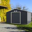 Verktygsskjul – i metall med luftventiler och skjutdörr låsbart Utomhus (endast verktygsskjul) – 4 340 x 255 x 210 cm – Grå
