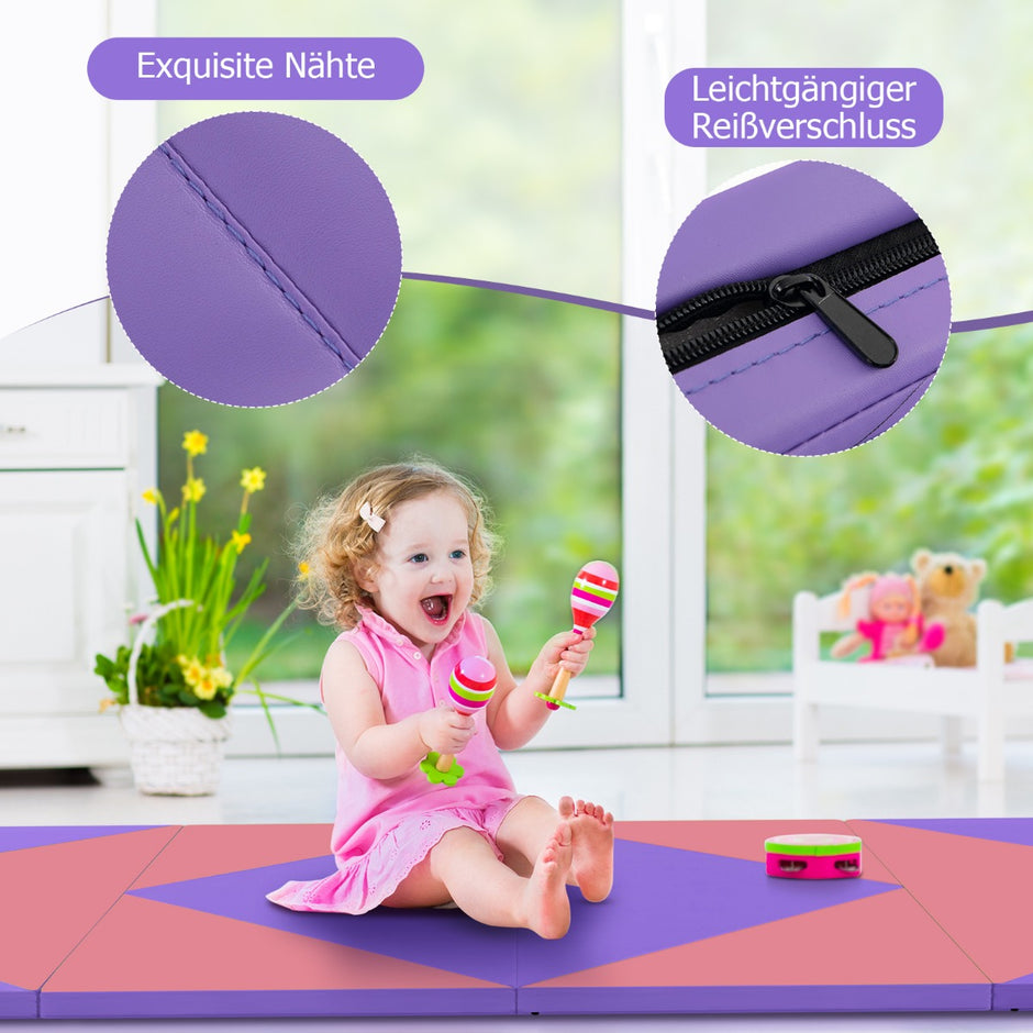 Vikbar – mjuk golvmatta Bärbar Gymnastikmatta Yogamatta – 240 x 117 x 5 cm – Violett