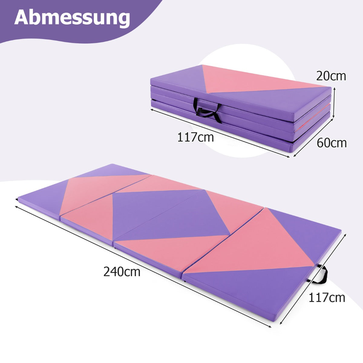 Vikbar – mjuk golvmatta Bärbar Gymnastikmatta Yogamatta – 240 x 117 x 5 cm – Violett