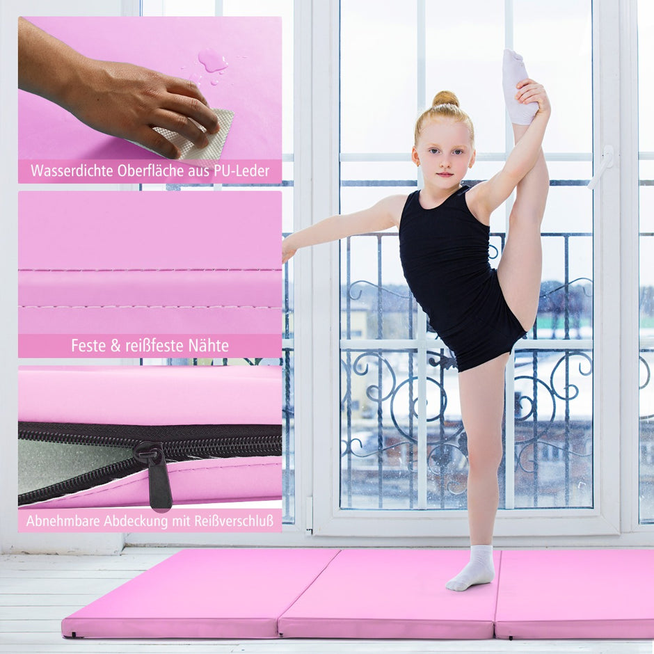 Vikbar – mjuk golvmatta med kardborrefäste och bärhandtag – 2 240 x 120 x 5 cm – Rosa