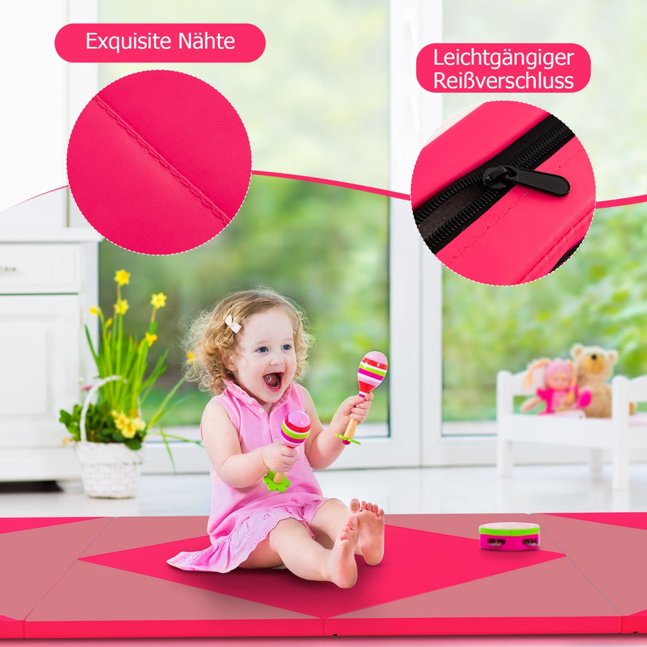 Vikbar – mjuk golvmatta Bärbar Gymnastikmatta Yogamatta – 240 x 117 x 5 cm – Rosa