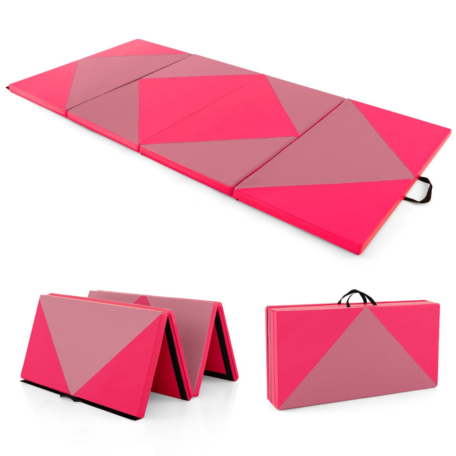 Vikbar – mjuk golvmatta Bärbar Gymnastikmatta Yogamatta – 240 x 117 x 5 cm – Rosa