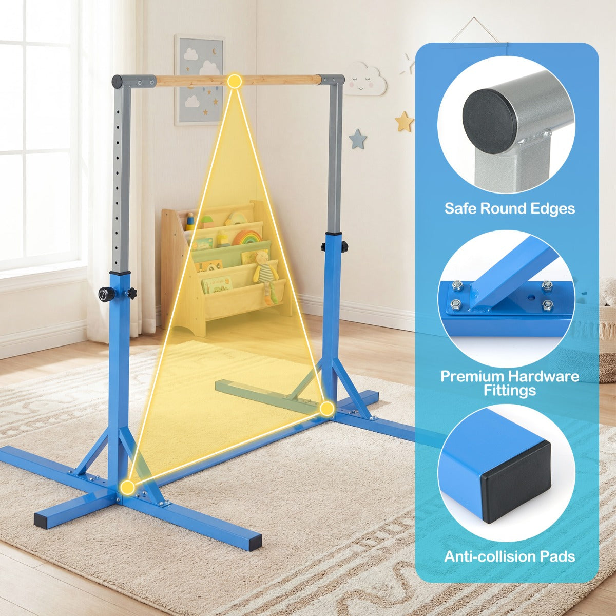 Gymnastikstång – horisontell Barrstång med stegs höjdjustering från – 12 85-145 cm – Blå