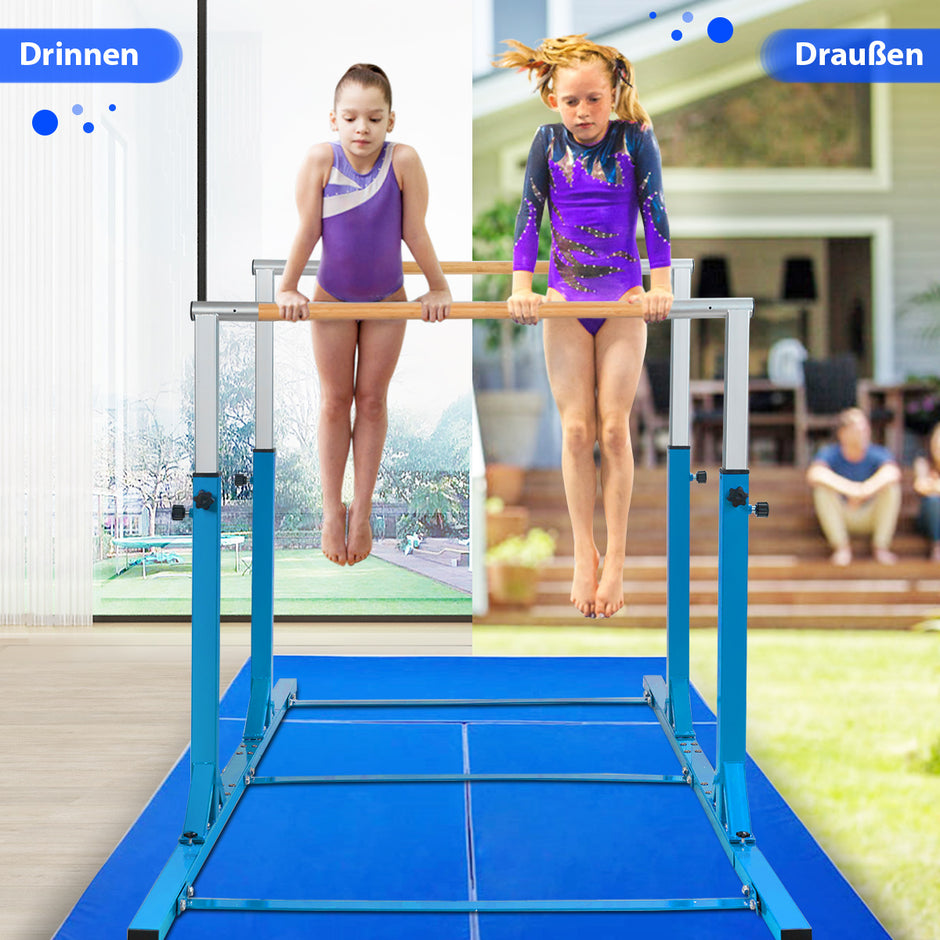 Gymnastikstänger – horisontell stång med justerbar bredd – 250 x 132 x 140 cm – Blå