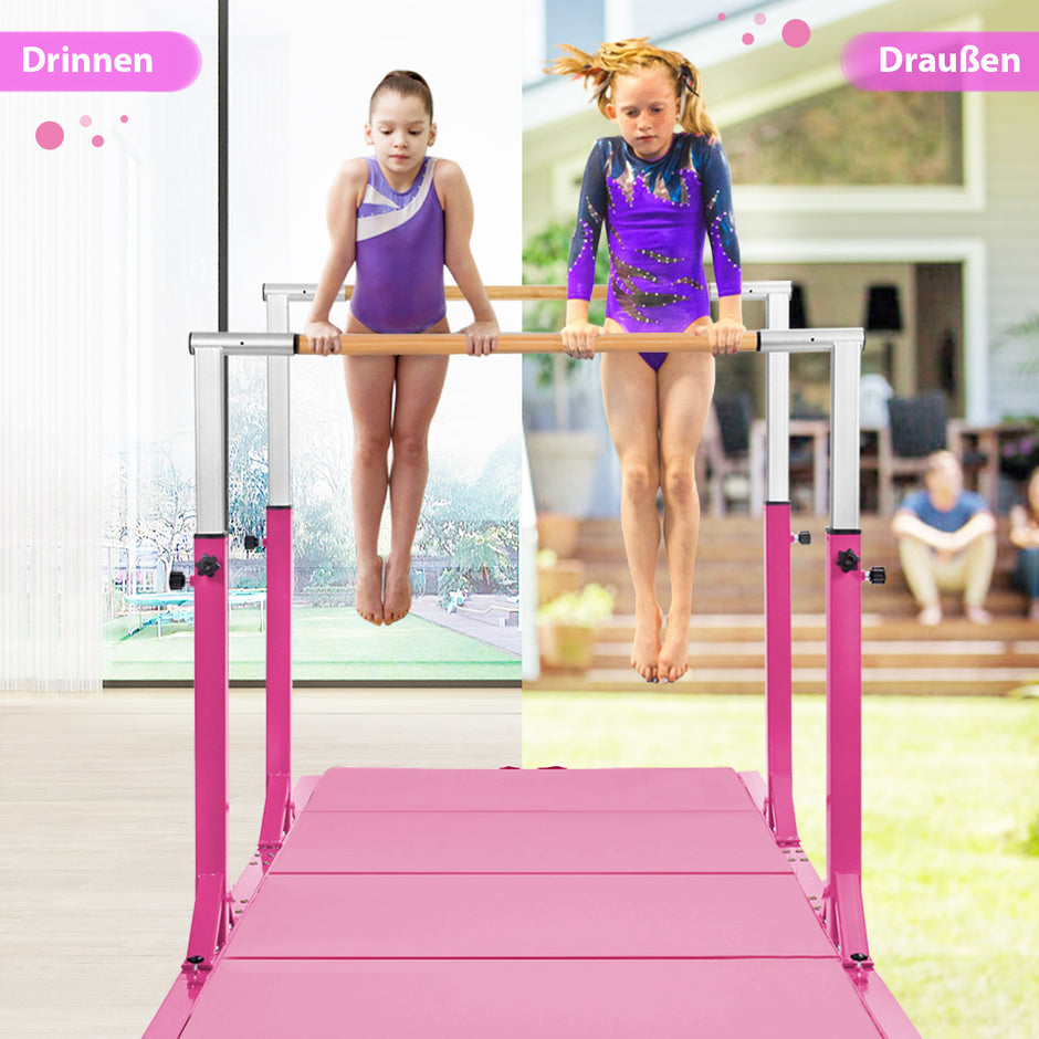 Gymnastikstänger – horisontell stång med justerbar bredd – 250 x 132 x 140 cm – Rosa
