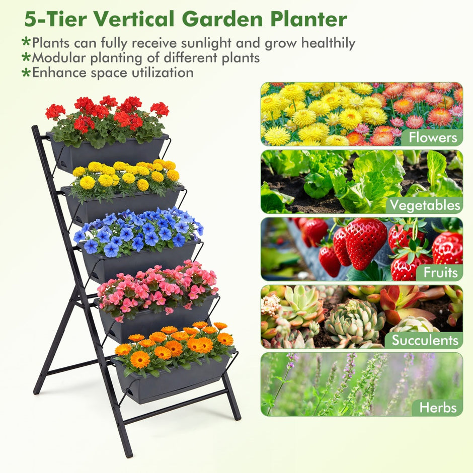 stegs – vertikalt odlingsbädd med uttagbara blomlådor – 5 5 – Svart