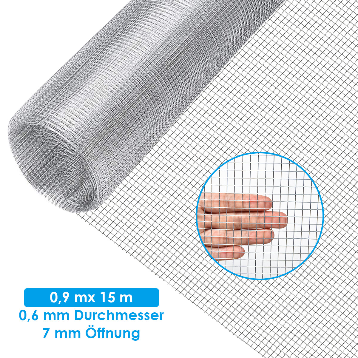 Järnnätstyg – med öppningar som trädskyddsstöd – 7 x 7 mm 0,9 x 15 m – Silver