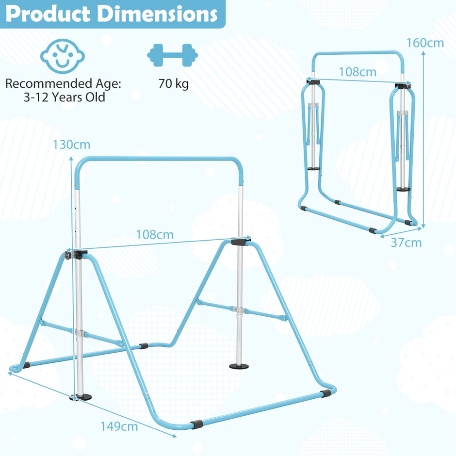 Barn – gymnastikstång höjdjusterbar vikbar rekstång träningsstång Bärkapacitet upp till – 90-130 cm 70 kg – Blå