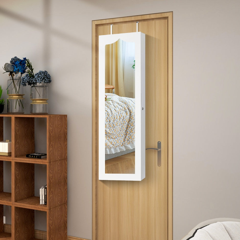 Smyckesskåp – Hängande Sipegelskåp med LED belysning – 36,5 x 11,5 x 120 cm – Vit