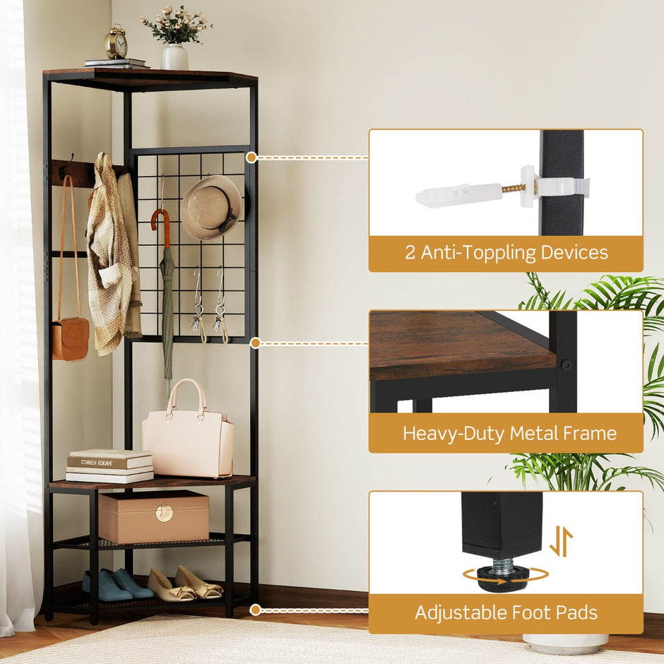 i – Hörnkopparbård från Metall platsbesparande klädhängare med krokar Rustiskt Brun – 3 1 49 x 49 x 171 cm – Rustik brun