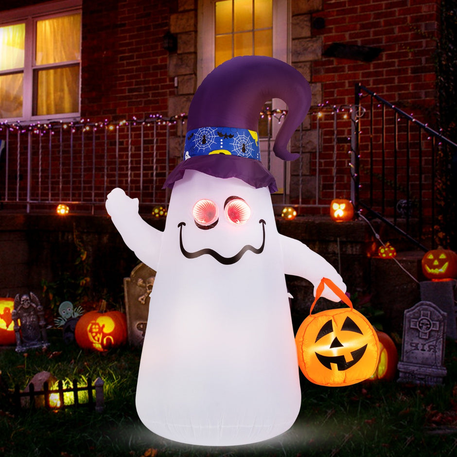 LED uppblåsbar – Halloween spöke med pumpa utomhus skrämmande dekoration – 180 cm – Vit
