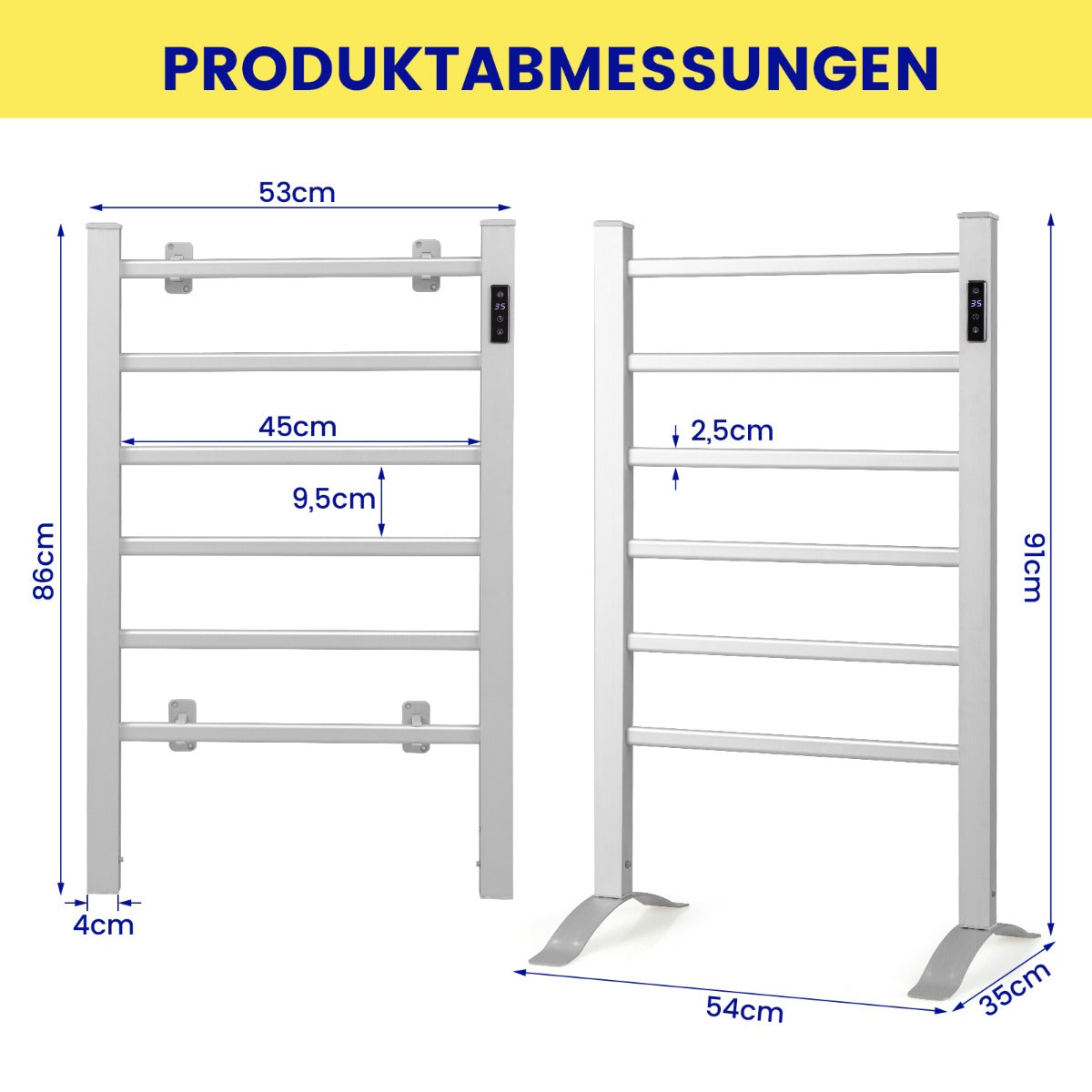 Elektrisk – handdukstork med timmars timer och överhettningsskydd LED display aluminium – 8 – Silver