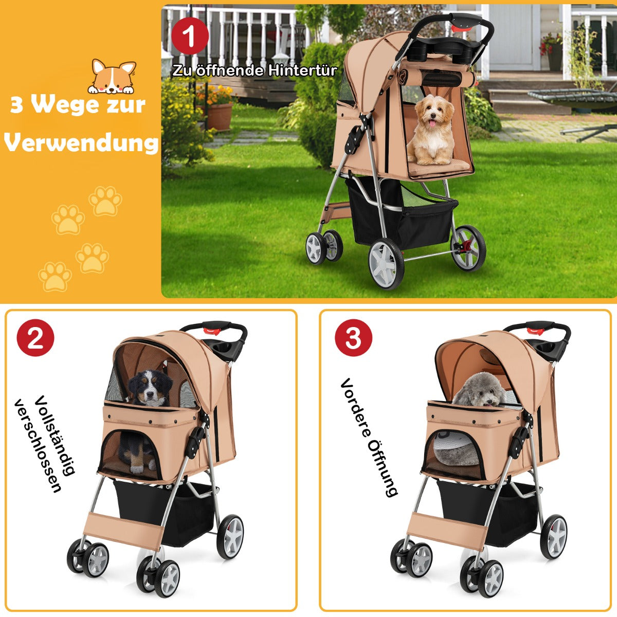 Hundvagn – Husdjursvagn upp till – 15 kg 81 x 45 x 101 cm – Beige
