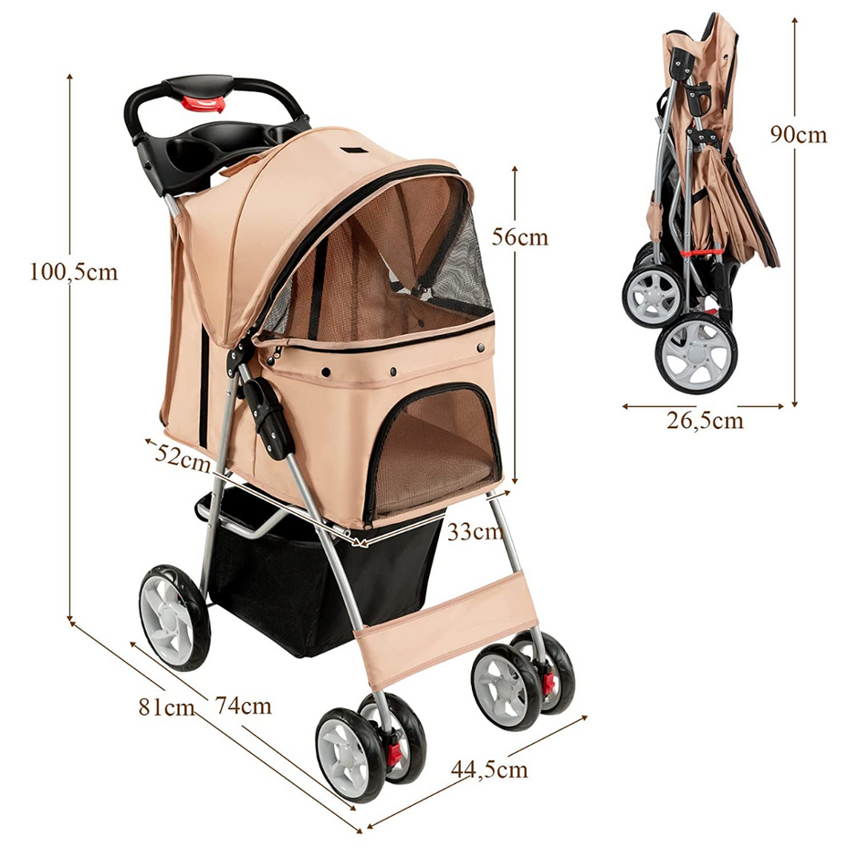 Hundvagn – Husdjursvagn upp till – 15 kg 81 x 45 x 101 cm – Beige