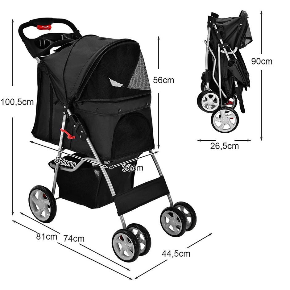 Hundvagn – Husdjur Buggy upp till – 15 kg 81 x 45 x 101 cm – Svart