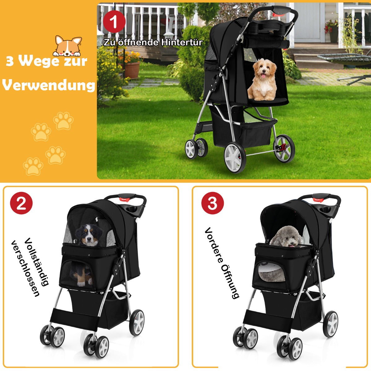 Hundvagn – Husdjur Buggy upp till – 15 kg 81 x 45 x 101 cm – Svart