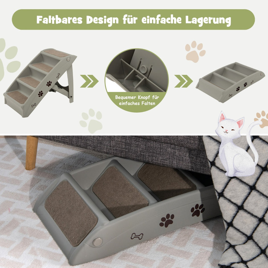 Husdjurstrappa – med trappsteg bärbar klätterstege Säker hundramp – 4 62,5 x 38 x 49 cm – Grå