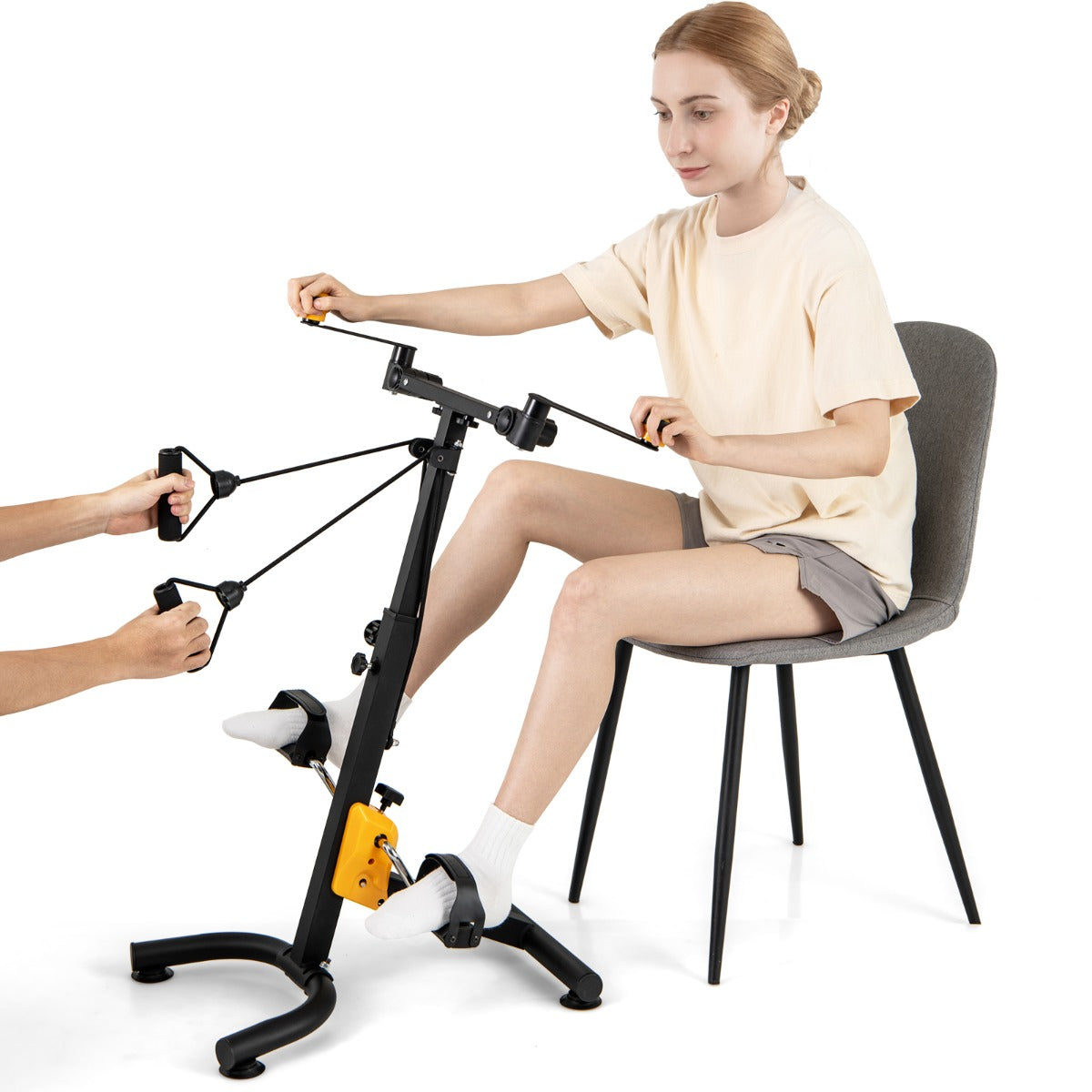 Motionscykel – med pedaler träningstränare justerbart handtag – 53 x 43 x 73-102 cm – Svart