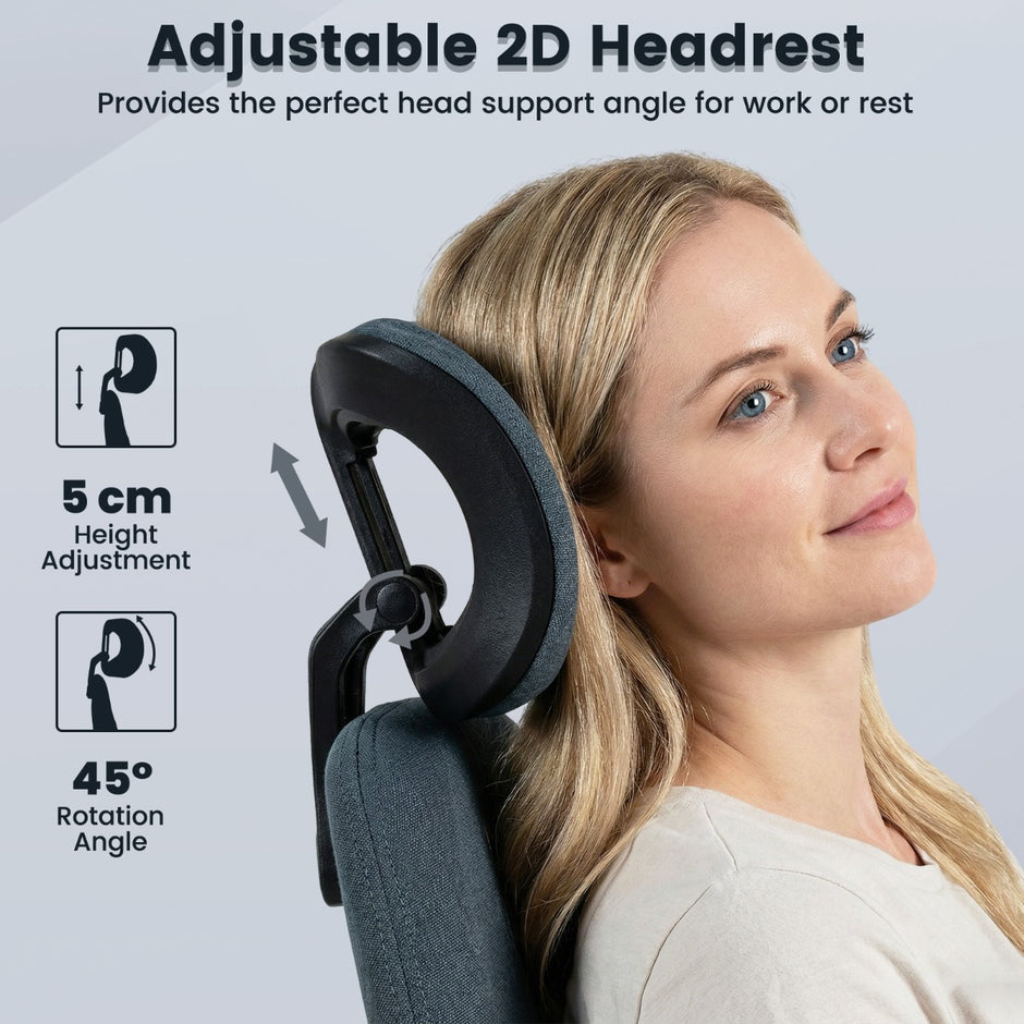 Ergonomisk – kontorsstol med linneduk och justerbart ryggstöd huvudstöd, skrivbordsstol, – . – Blå