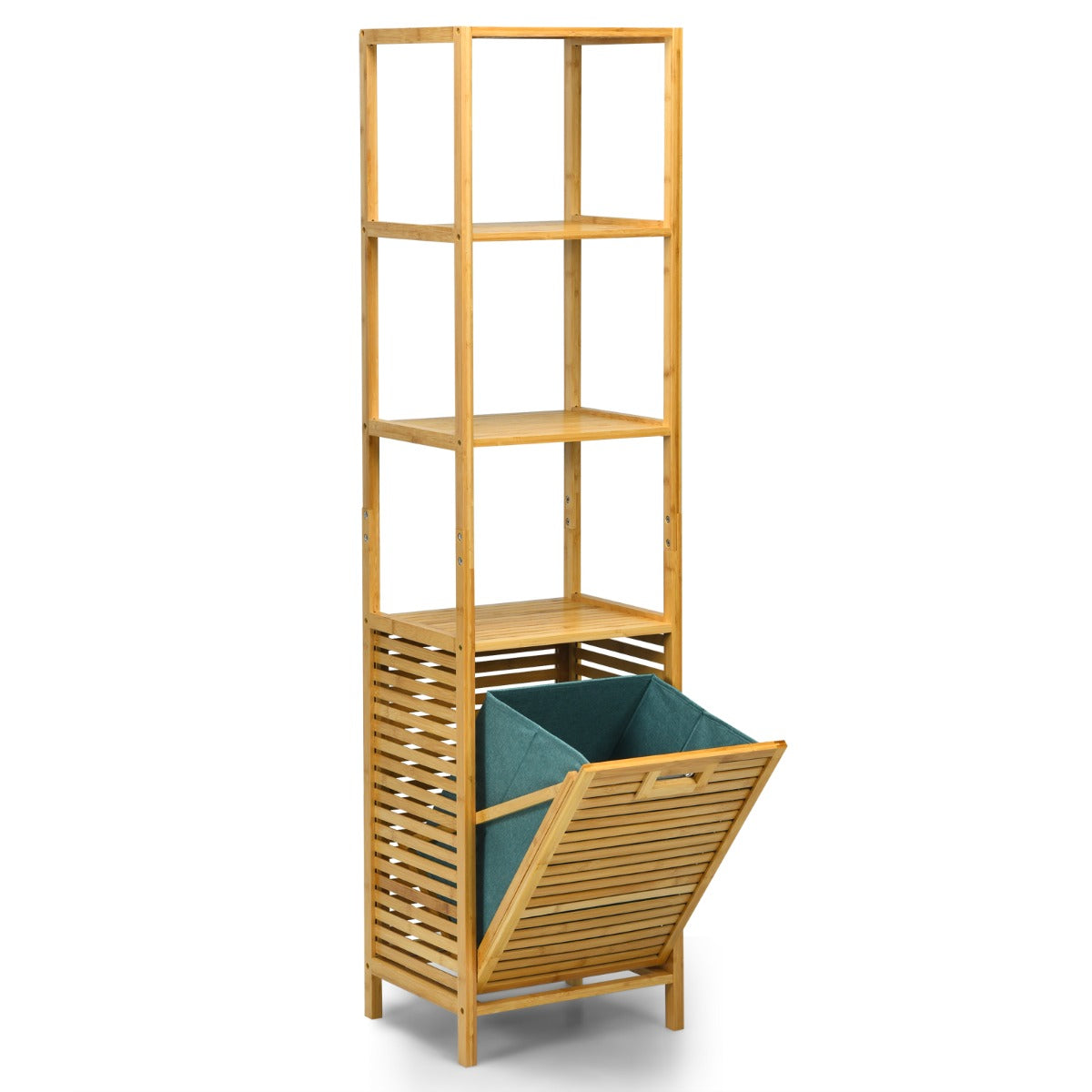 Högt – badrumsskåp med tvättkorg Tillverkat av bambu hyllor Perfekt för Naturlig – 40 x 33 x 160 cm – Natur