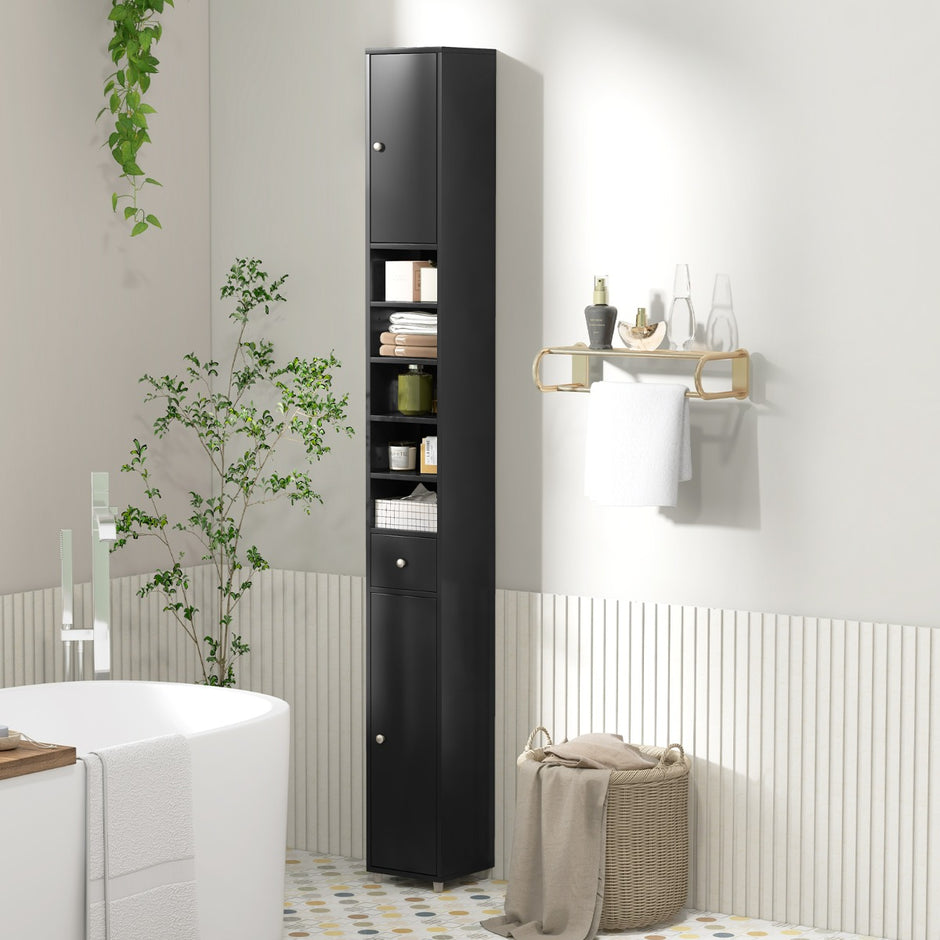 Smalt – badrumsskåp med dörrar och låda högskåp – 2 1 20 x 20 x 180 cm – Svart