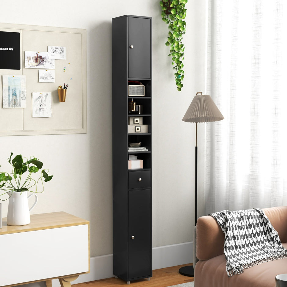 Smalt – badrumsskåp med dörrar och låda högskåp – 2 1 20 x 20 x 180 cm – Svart