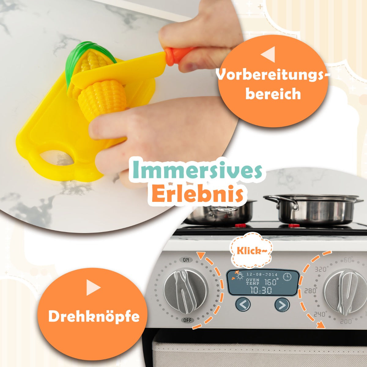 Trä – barnkök med ljus och ljud vatten dispenser tvättmaskin tillbehör Lek kök – Grå